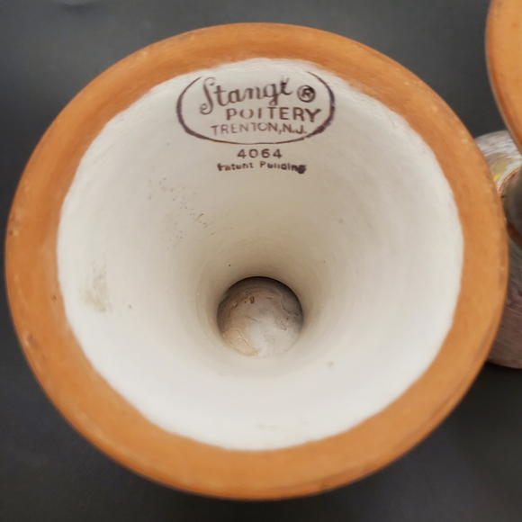 1950's Stangl Antique Gold Light Blue / Aqua Pair 4" Candlesticks 1 Repair 4064 - Picture 8 of 11